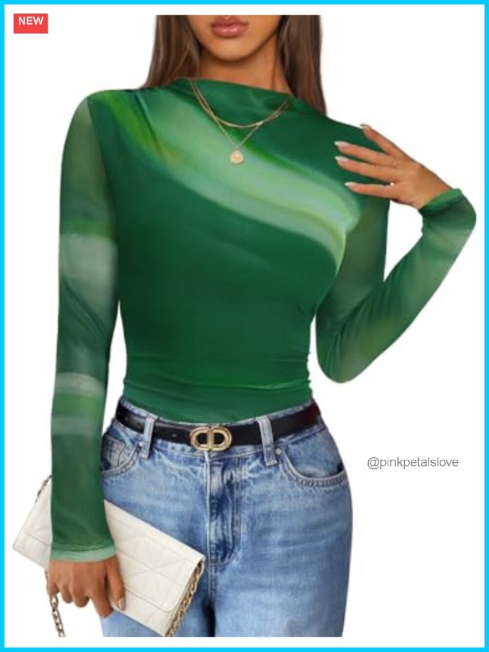 Womens mesh long sleeve ruched top with mock neck